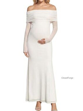 Off Shoulder Bodycon Mesh Maternity Baby Shower Dress